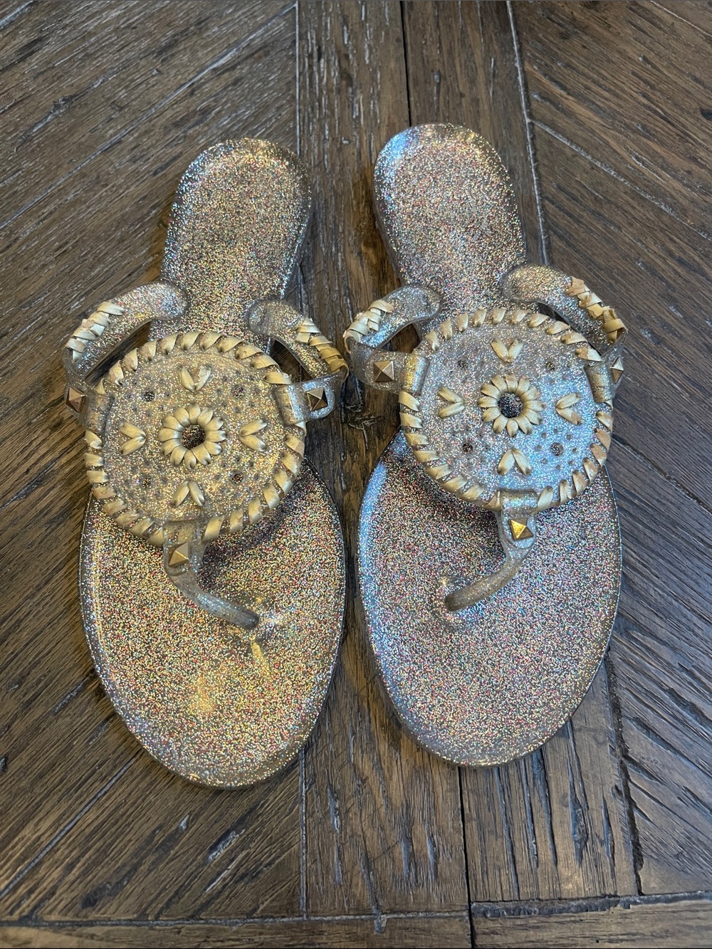 Jack Rogers Glitter Gold Jelly Thong Sandals